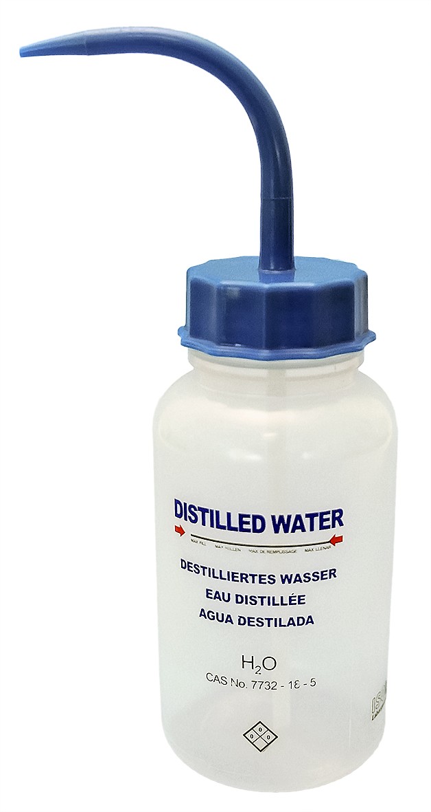 Spritzflasche mit Aufdruck Destilliertes Wasser, Kunststoffflaschen, Behälter, Experimentiergeräte, Schule
